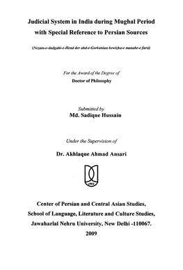 Judicial System in India During Mughal Period with Special Reference to Persian Sources