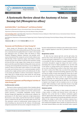 A Systematic Review About the Anatomy of Asian Swamp Eel (Monopterus Albus)