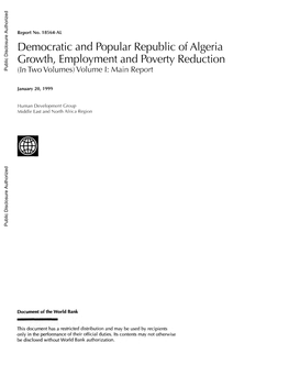 Democratic and Popular Republic of Algeria Growth, Employment and Poverty Reduction