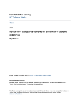 Derivation of the Required Elements for a Definition of the Term Middleware