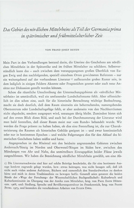 Das Gebiet Des Nördlichen Mittelrheins Als Teil Der Germania Prima in Spätrömischer Und Frühmittelalterlicher Zeit