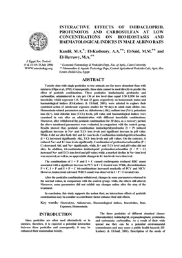 Interactive Effects of Imidacloprid, Profenofos and Carbosulfan at Low Concentrations on Homeostasis and Haematological Indices in Male Albino Rats