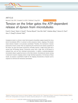 Tension on the Linker Gates the ATP-Dependent Release of Dynein from Microtubules