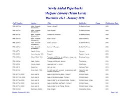 Newly Added Paperbacks Malpass Library (Main Level) December 2015 - January 2016