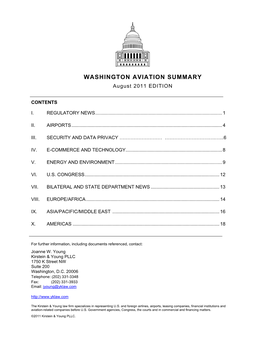 WASHINGTON AVIATION SUMMARY August 2011 EDITION