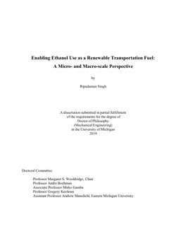 Enabling Ethanol Use As a Renewable Transportation Fuel: a Micro- and Macro-Scale Perspective