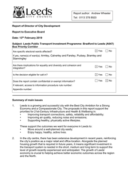 13Th February 2019 Subject: Leeds Public Transport Inves