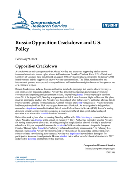 Russia: Opposition Crackdown and U.S. Policy