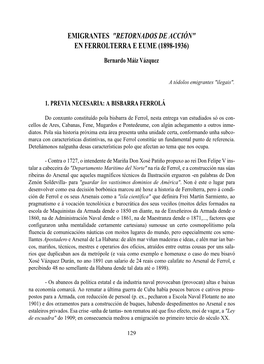 Emigrantes “Retornados De Acción” En Ferrolterra E Eume (1898-1936)