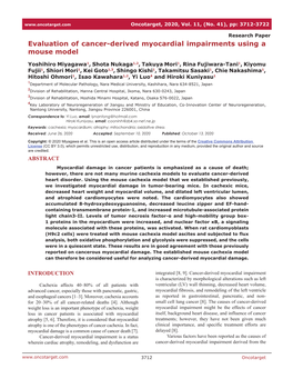 Evaluation of Cancer-Derived Myocardial Impairments Using a Mouse Model