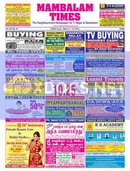 MAMBALAM TIMES March 7 - 13, 2015 T