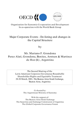Major Corporate Events - De-Listing and Changes in the Capital Structure
