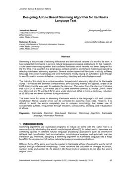 Designing a Rule Based Stemming Algorithm for Kambaata Language Text