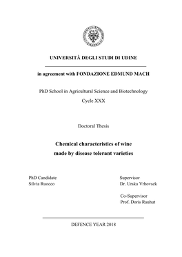 Chemical Characteristics of Wine Made by Disease Tolerant Varieties