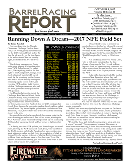 Running Down a Dream—2017 NFR Field Set by Tanya Randall Bean Will Still Be One to Watch in De- Everyone Knew That the Wrangler Cember However