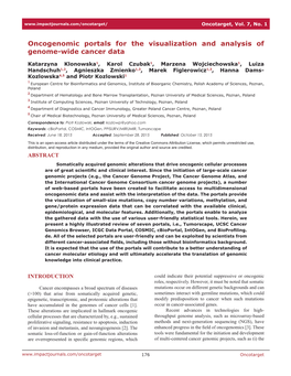 Oncogenomic Portals for the Visualization and Analysis of Genome-Wide Cancer Data