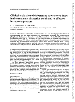 Clinical Evaluation of Clobetasone Butyrate Eye Drops in the Treatment of Anterior Uveitis and Its Effect on Intraocular Pressure