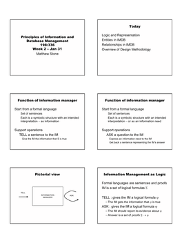 Jan 31 Matthew Stone Today Logic and Representation Entitie
