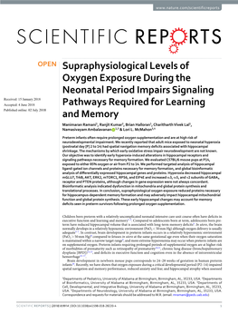 Supraphysiological Levels of Oxygen Exposure During the Neonatal