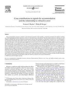 Cone Contributions to Signals for Accommodation and the Relationship to Refractive Error