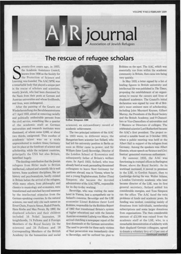 Journal BAS ^ Association of Jewish Refugees the Rescue of Refugee Scholars