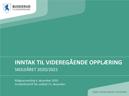 Inntak Til Videregående Opplæring Skoleåret 2020/2021