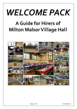 A Guide for Hirers of Milton Malsor Village Hall