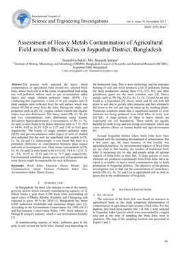 Assessment of Heavy Metals Contamination of Agricultural Field Around Brick Kilns in Joypurhat District, Bangladesh