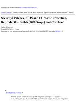 Security: Patches, BIOS and EC Write Protection, Reproducible Builds (Diffoscope) and Coreboot