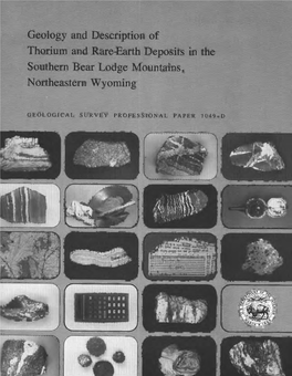 Geology and Description of Thorium and Rare-Earth Deposits in the Southern Bear Lodge Mountains, Northeastern Wyoming