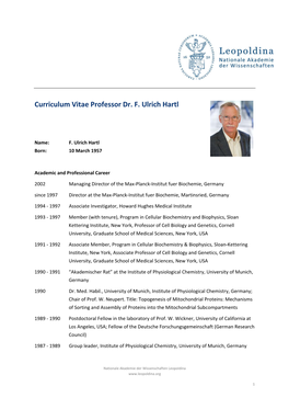 Curriculum Vitae Professor Dr. F. Ulrich Hartl
