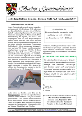 Gemeindekurier Nr. 8 Vom 06.08.2019