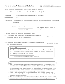 Notes on Hume's Problem of Induction 1748 - Inquiry Concerning Human Understanding