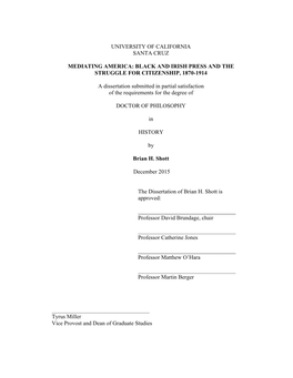 BLACK and IRISH PRESS and the STRUGGLE for CITIZENSHIP, 1870-1914 a Disse