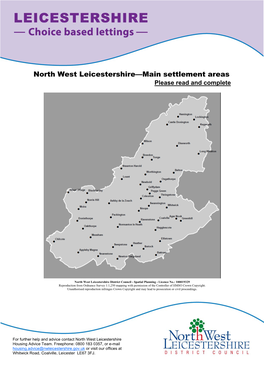 North West Leicestershire—Main Settlement Areas Please Read and Complete