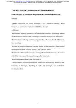 Gut Bacterial Tyrosine Decarboxylases Restrict the Bioavailability Of