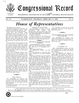 Congressional Record United States Th of America PROCEEDINGS and DEBATES of the 110 CONGRESS, SECOND SESSION