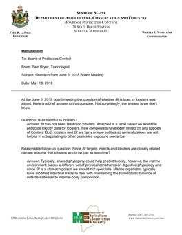 State of Maine Department of Agriculture, Conservation and Forestry Board of Pesticides Control 28 State House Station Augusta, Maine 04333 Paul R