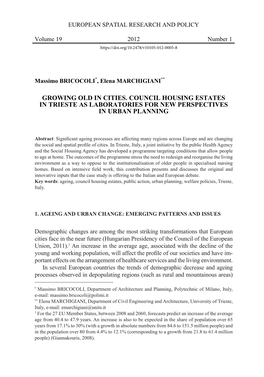 Growing Old in Cities. Council Housing Estates in Trieste As Laboratories for New Perspectives in Urban Planning