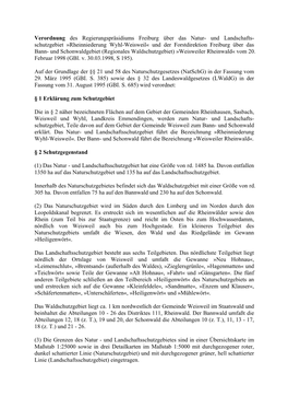 Rheinniederung Wyhl-Weisweil« Und Der Forstdirektion Freiburg Über Das Bann- Und Schonwaldgebiet (Regionales Waldschutzgebiet) »Weisweiler Rheinwald« Vom 20