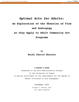 Optimal Arts for Adults: an Exploration of the Theories of Flow and Andragogy As They Apply to Adult Community Art