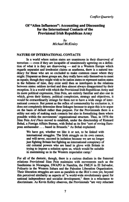 Accounting and Discounting for the International Contacts of the Provisional Irish Republican Army by Michael Mckinley