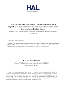 The Coccolithophore Family Calciosoleniaceae with Report of A