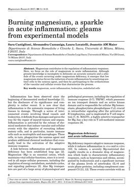 Burning Magnesium, a Sparkle in Acute Inflammation: Gleams from Experimental Models