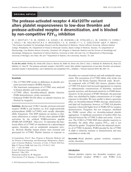 Activated Receptor&#X00a0;4 Ala120thr Variant Alters Platelet Responsiveness to Low&#X2010