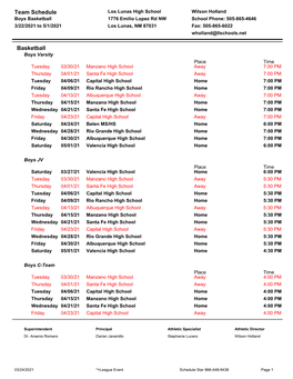 Team Schedule Basketball