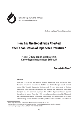 How Has the Nobel Prize Affected the Canonisation of Japanese Literature?