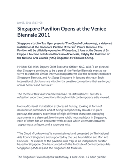 Singapore Pavilion Opens at the Venice Biennale 2011
