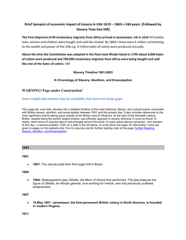 Brief Synopsis of Economic Impact of Slavery in USA 1619 – 1863-> 244 Years