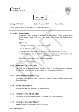 Minutes of a Special Meeting of the Chigwell Parish